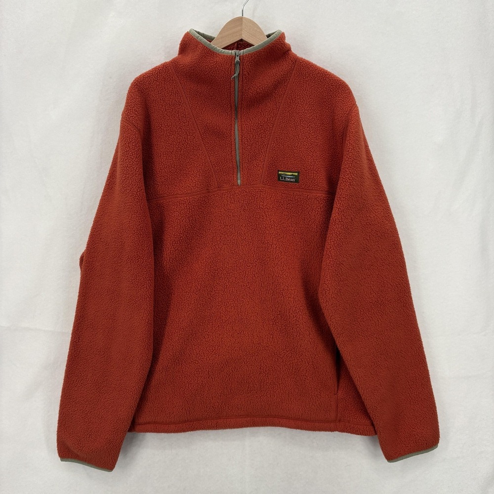 L.L.Bean Jacket Mens XLT Orange Fleece 1/4 Zip Pullover Hiking Outdoor Trail